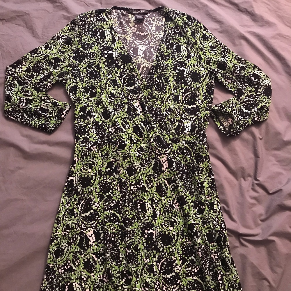White/Green/Black Speckled Dress
